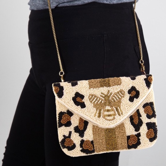 SASHA Leopard & Bee Beaded Shoulder Envelope Purse - Picture 8 of 9